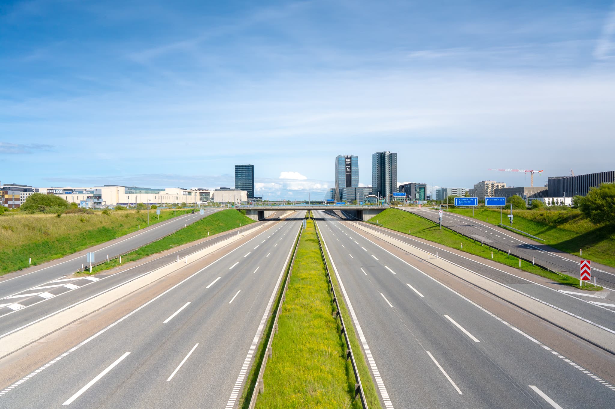 The E20 motorway through Ørestad, Copenhagen